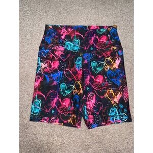 Rok The Box Womens Neon Graffiti Heart Biker Shorts Black Multicolor Size Medium